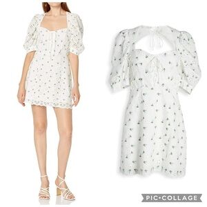 For Love & Lemons Wild Cherry White Floral Cotton Puff Sleeve Mini Dress Sz XS